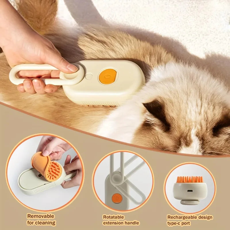 4-in-1 Pet Steam Grooming Brush – Spray, Massage