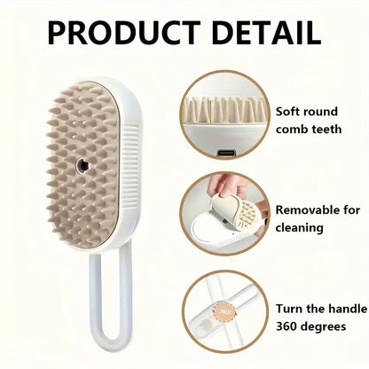 4-in-1 Pet Steam Grooming Brush – Spray, Massage