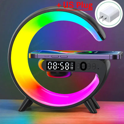 RGB Night Light Wireless Charger with Bluetooth Speaker & Alarm Clock