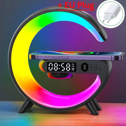RGB Night Light Wireless Charger with Bluetooth Speaker & Alarm Clock