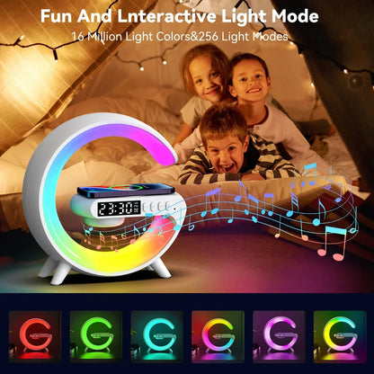 RGB Night Light Wireless Charger with Bluetooth Speaker & Alarm Clock