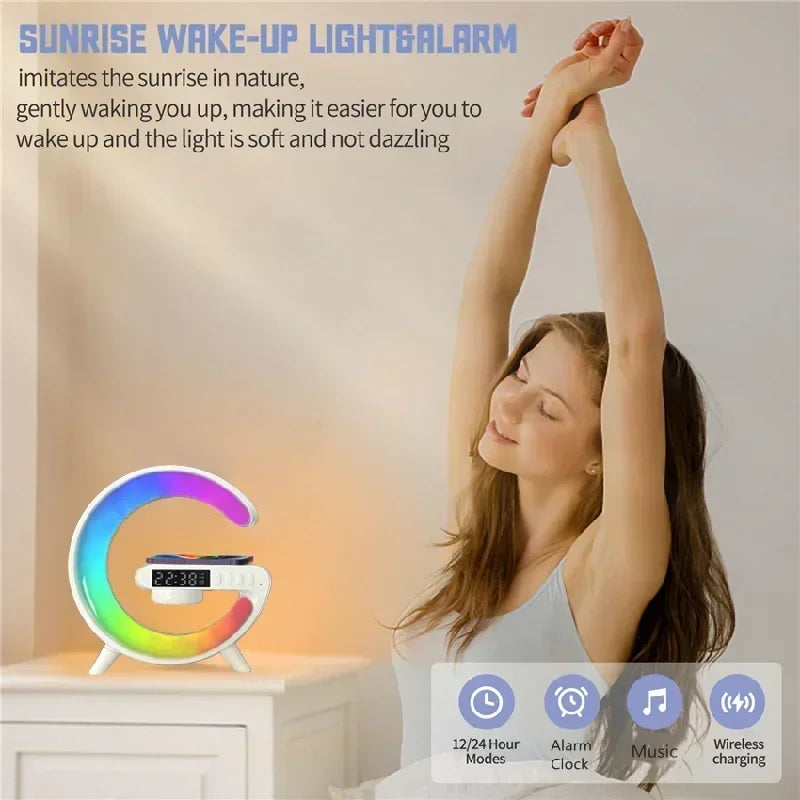 RGB Night Light Wireless Charger with Bluetooth Speaker & Alarm Clock