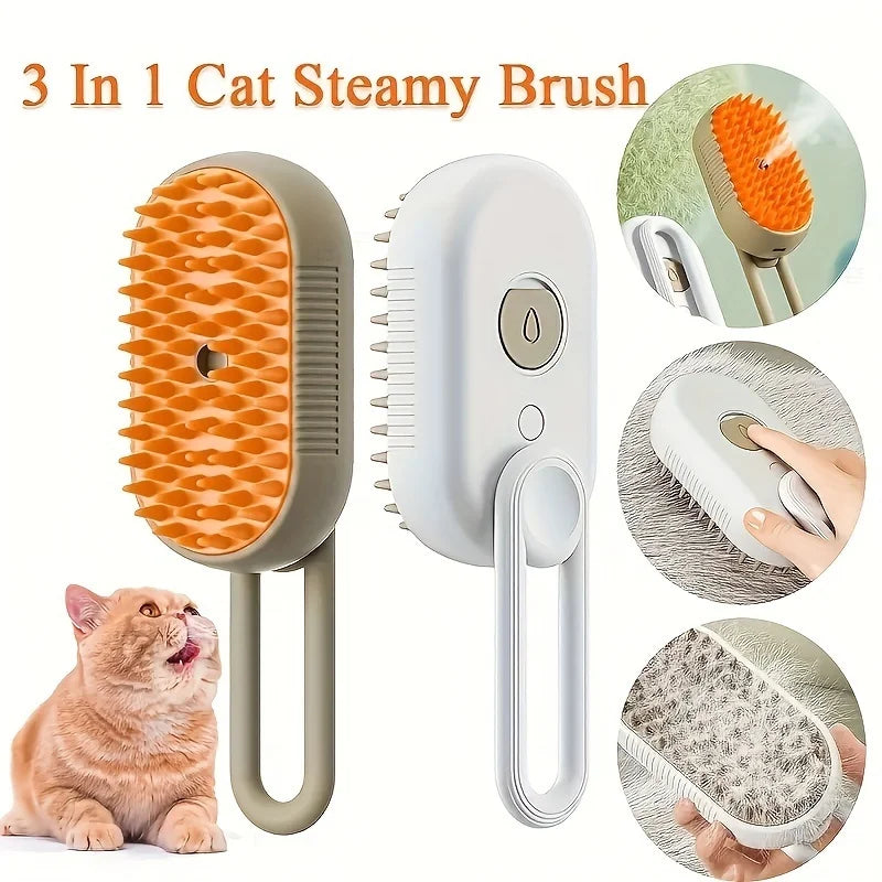 4-in-1 Pet Steam Grooming Brush – Spray, Massage