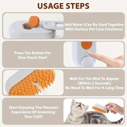4-in-1 Pet Steam Grooming Brush – Spray, Massage