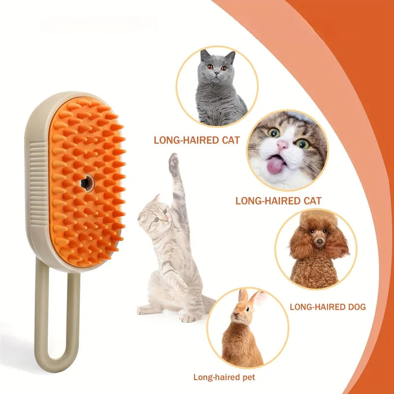 4-in-1 Pet Steam Grooming Brush – Spray, Massage