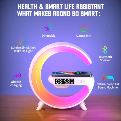 RGB Night Light Wireless Charger with Bluetooth Speaker & Alarm Clock